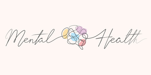 Mental Health one line drawing. Mental Health single line illustration. Mental Health minimalist line art.