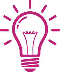 Magenta light bulb icon, creative idea symbol, innovation inspiration graphic, modern energy concept design, cad drawing flat vector illustration artwork