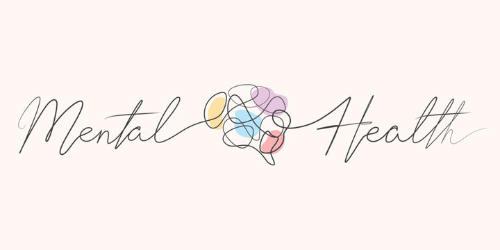 Mental Health one line drawing. Mental Health single line illustration. Mental Health minimalist line art.