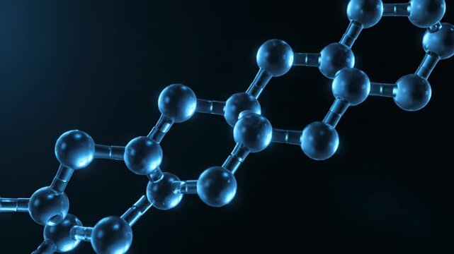 Abstract visualization of a glowing blue molecular structure on a dark background