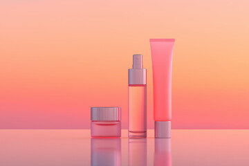 Cosmetic Pump Bottle and Tube Mockup on Soft Sunset Gradient Background