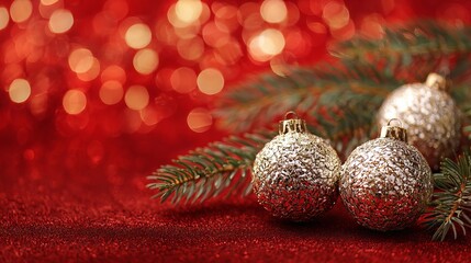 Christmas tree balls on a red background.