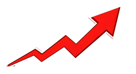Red arrow graph showing upward trend