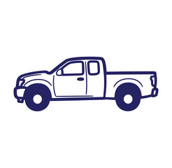 Obraz premium Vector illustration of a blue outline pickup truck against a clean white background