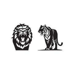 Tiger and Lion Silhouette Vector