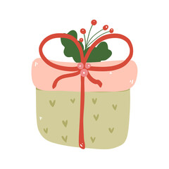 A hand-painted watercolor gift box illustration with festive details. Perfect for holiday cards, gift tags, scrapbooking, and seasonal projects. High-quality PNG with a transparent background.