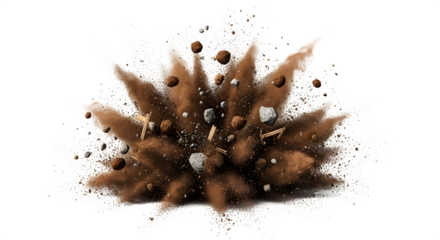 Explosion of brown powder and small rocks