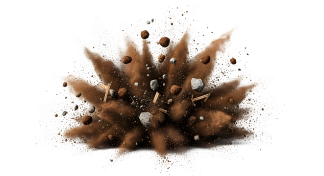 Explosion of brown powder and small rocks