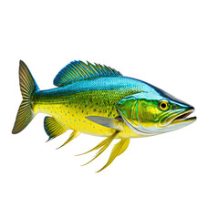 Fototapeta premium Vibrant fish with blue, green, and yellow scales swimming, isolated