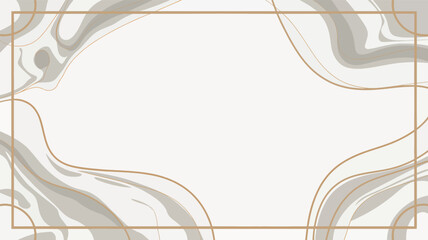 Abstract beige and grey wavy lines with gold frame
