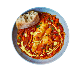 mediterranean style fish stew with sunny aioli and crusty bread