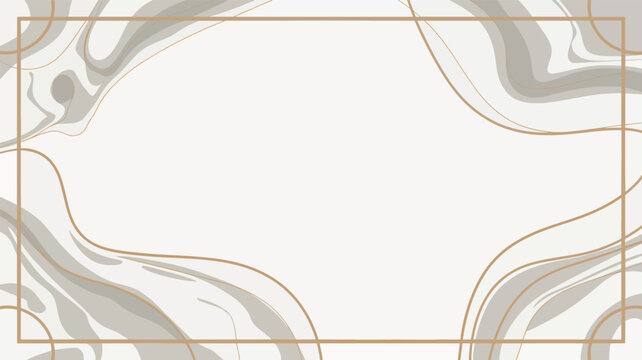 Abstract beige and grey wavy lines with gold frame