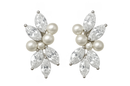 Pair of elegant pearl and crystal earrings