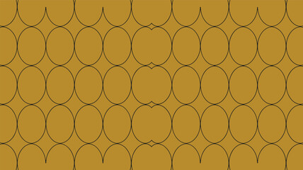 Seamless pattern of overlapping black circles on golden yellow background