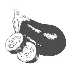 Eggplant vegetable outline vector icon, drawing monochrome illustration.