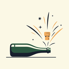 Champagne bottle popping cork with celebratory sparks.