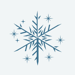 Blue snowflake with stars on a white background.