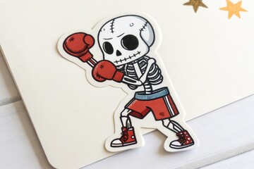 Cartoon Skeleton Boxer in Red Gloves and Shorts With Playful Design