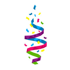 Colorful confetti and ribbon spiral design, perfect for celebrations and festive events.