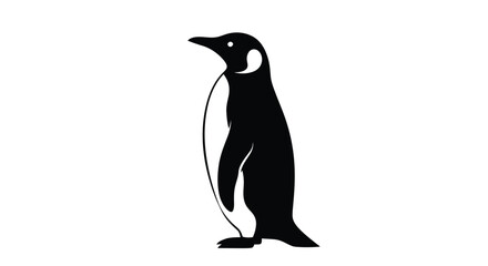A minimalist black and white illustration of a standing emperor penguin
