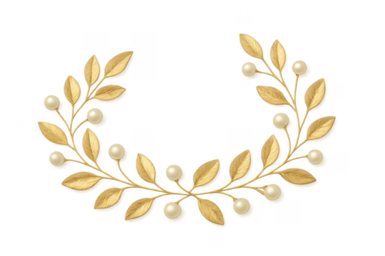 Gold laurel wreath with pearls on transparent background - Powered by Adobe