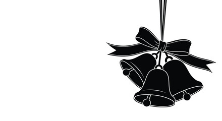 Elegant black silhouette of christmas bells with a decorative bow hanging
