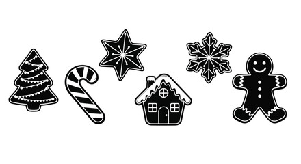 Obraz premium Black and white illustrations of festive christmas cookies and winter treats