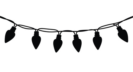 A black and white silhouette of decorative christmas lights strung together