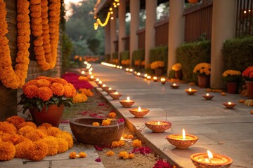 Charming Floral and Lit Walkway for Festival Celebration