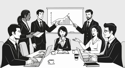 Business professionals in a meeting discussing strategies and plans.