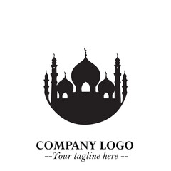 Dome Mosque Logo Symbol in Black on the White Background with Elegant Islamic Architecture Design
