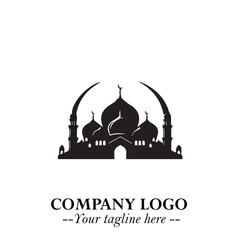 Dome Mosque Logo Symbol in Black on the White Background with Elegant Islamic Architecture Design