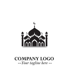 Dome Mosque Logo Symbol in Black on the White Background with Elegant Islamic Architecture Design