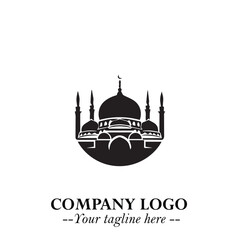Dome Mosque Logo Symbol in Black on the White Background with Elegant Islamic Architecture Design