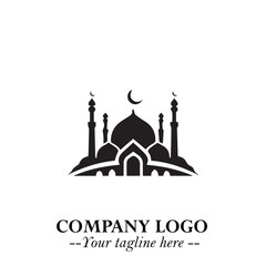 Dome Mosque Logo Symbol in Black on the White Background with Elegant Islamic Architecture Design