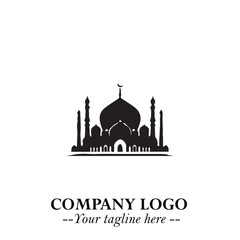 Dome Mosque Logo Symbol in Black on the White Background with Elegant Islamic Architecture Design