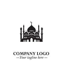 Dome Mosque Logo Symbol in Black on the White Background with Elegant Islamic Architecture Design