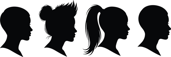 Silhouette, hairstyle, diversity, profile, black, head, avatar, fashion, identity, ponytail, bun, short hair, texture, design, concept, people, woman, beauty, modern, minimal