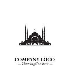 Dome Mosque Logo Symbol in Black on the White Background with Elegant Islamic Architecture Design