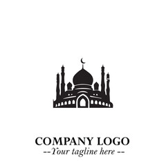 Dome Mosque Logo Symbol in Black on the White Background with Elegant Islamic Architecture Design