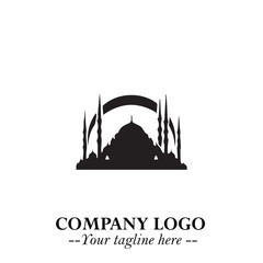 Dome Mosque Logo Symbol in Black on the White Background with Elegant Islamic Architecture Design