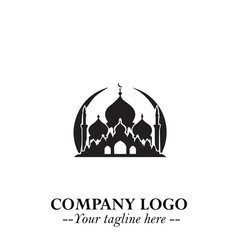 Dome Mosque Logo Symbol in Black on the White Background with Elegant Islamic Architecture Design
