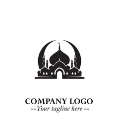 Dome Mosque Logo Symbol in Black on the White Background with Elegant Islamic Architecture Design