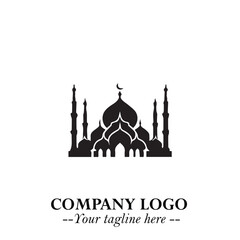 Dome Mosque Logo Symbol in Black on the White Background with Elegant Islamic Architecture Design