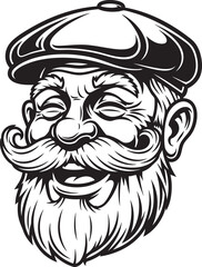 Obraz premium Vintage illustration of a laughing old man with a bushy beard handlebar mustache and a classic flat cap.
