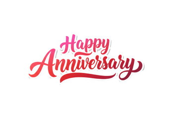 Hand-lettered 'Happy Anniversary' elegant script, vibrant pink-red gradient, 3D effect, heart 'i' dot, soft drop shadow on a bright white background, romantic anniversary concept