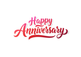 Hand-lettered 'Happy Anniversary' elegant script, vibrant pink-red gradient, 3D effect, heart 'i' dot, soft drop shadow on a bright white background, romantic anniversary concept
