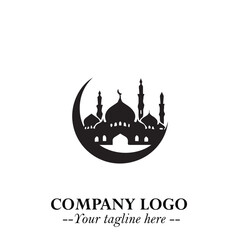 Dome Mosque Logo Symbol in Black on the White Background with Elegant Islamic Architecture Design