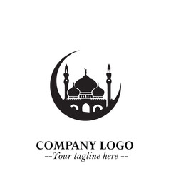 Dome Mosque Logo Symbol in Black on the White Background with Elegant Islamic Architecture Design