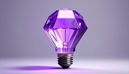 Illuminating Gemstone Idea Concept A Purple Diamond Light Bulb on a Solid Background